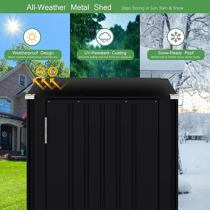 Devoko 22 Cuft Lockable Metal Storage Shed, Vertical Indoor Outdoor Tool Cabinet with Non-Adjustable Shelves for Patio Garden Backyard, Black