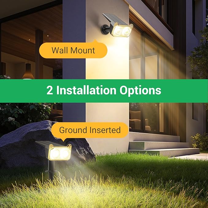 WdtPro Solar Lights Outdoor Waterproof, Solar Spot Lights Outdoor with Optical Lens, Auto ON/Off, 30H+ Runtime, Landscape Spotlights for Flag Yard Path Garden Tree, Warm White 4 Pack