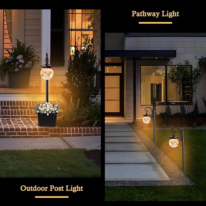 Solar Lamp Post Light with Planter, Matte Black Outdoor Flower Pots with Mosaic Glass, 2 in 1 Waterproof Solar Outdoor Lights for Porch Front Door Patio