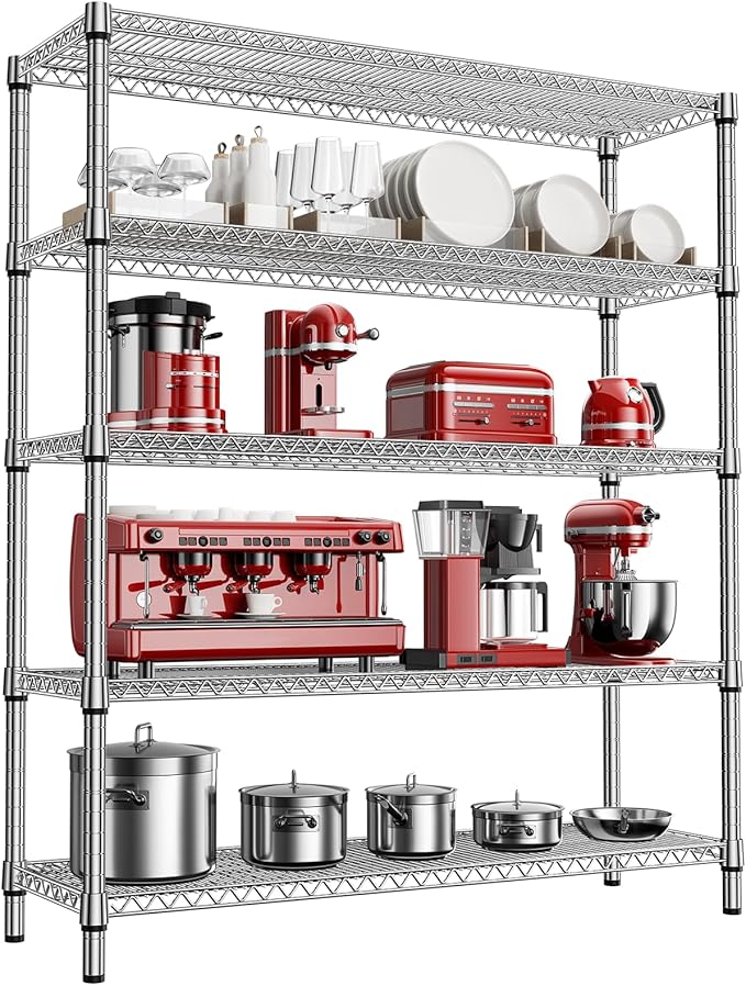 3500LBS 59" W 5 Tier Storage Shelves Rack Metal Wire Shelving Unit, Storage Standing Shelf Organizer for Laundry Bathroom Kitchen Pantry Closet Garage, Chrome 17.7" D x 59.1" W x 70.4" H