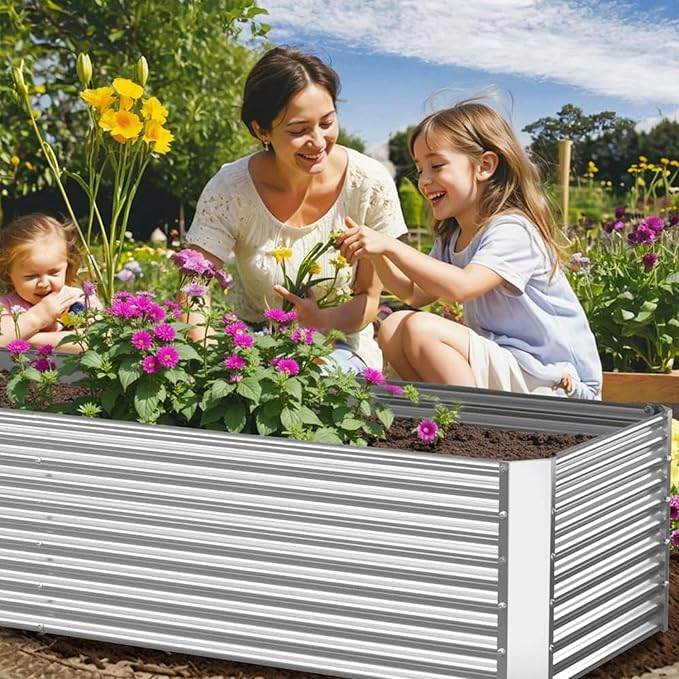 2 Pack Tall Corrugated Galvanized Steel Raised Garden Bed Outdoor, Metal Above Ground Garden Bed for Vegetables and Flowers, Rectangle Raised Beds for Gardening-4x2FT