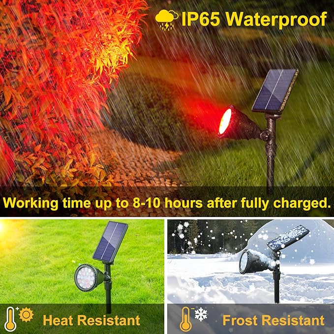 ROSHWEY Solar Spot Lights Outdoor, 7 Colors Halloween Christmas Outdoor Lights Waterproof Landscape Light 600LM Solar Spotlight Lighting for House Backyard Pool Patio Garden Decor- 2 Pack