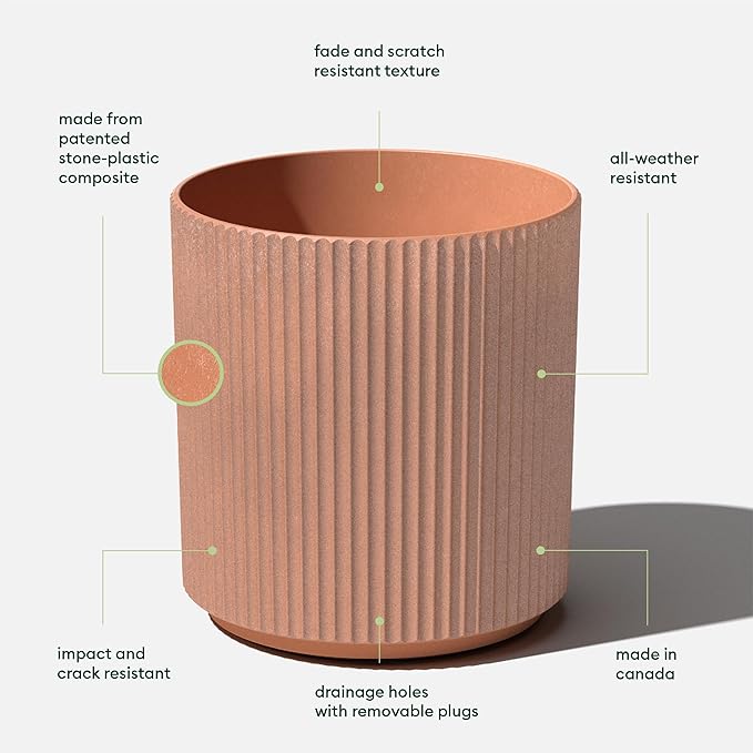 Veradek Demi Series Round Planter for Porch, Patio, Backyard | Durable Plastic-Stone Composite Material | Modern Décor for Tall Plants, Flowers (Terracotta, 20 inch - 2 Pack)