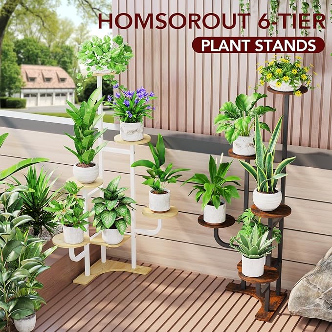 Corner Plant Stand with Grow Light - 6 Tier Plant Stand Indoor Round Metal Plant Shelf with Adjustable Light, Plant Organizer for Living Room, Graden, Home Decor (Brown)