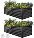 YITAHOME 8x4x2ft 2pcs Large Raised Garden Bed, Galvanized Metal Planter Box with Gloves, Ground Nails, Support Rod & Safety Rubber, Outdoor Above Ground Planters for Plants Vegetables Flowers, Black