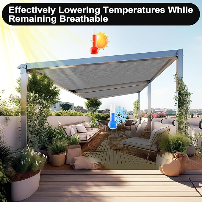 Artpuch 90% Sun Shade Cloth, 8 x 16 FT Pergola Shade Cover Canopy with Grommets, Sun Screen Fabric Tarp for Patio, Outdoor, Garden, Backyard, Light Grey