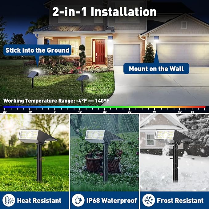 Solar Spot Lights Outdoor,10 Pack/56 LED Outdoor Lights for Yard Waterproof IP68, 4 Lighting Modes Solar Landscape Spotlights, Auto On/Off Solar Powered Flood Lights Garden Pathway,Cool White