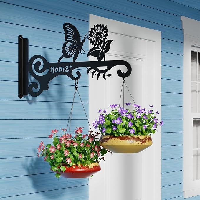 Metal Plant Hooks (2-Pack) - Decorative Wall Hangers with Butterfly Design for Indoor & Outdoor Use - Hanging Brackets for Plants, Flower Baskets, Bird Feeders, Lanterns - Patio, Garden, Home Decor