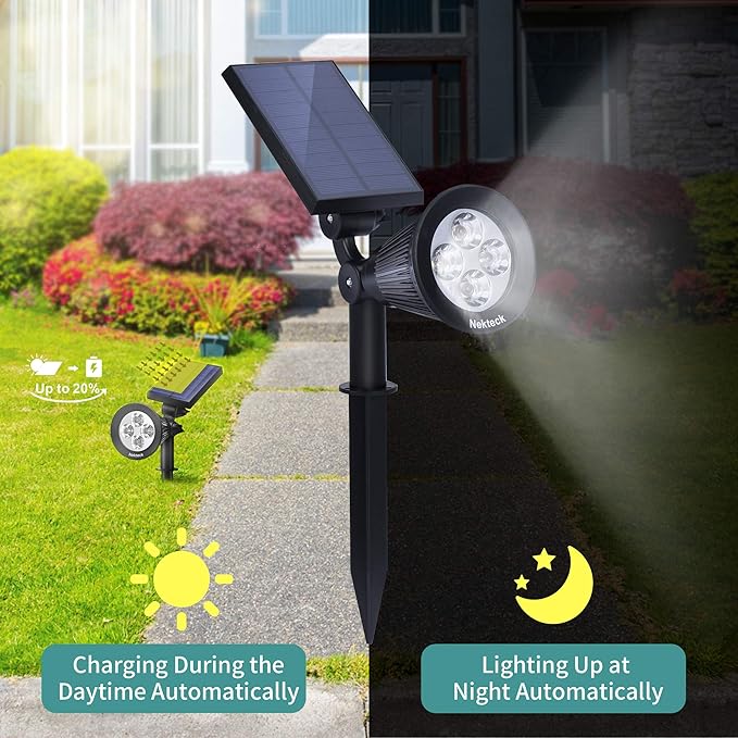 Nekteck 4 Pack Solar Lights,2-in-1 Outdoor Solar Spotlights Powered Adjustable Wall Light Landscape Lighting,Bright and Dark Sensing,Auto On/Off for Yard, Pathway, Walkway, Garden, Driveway