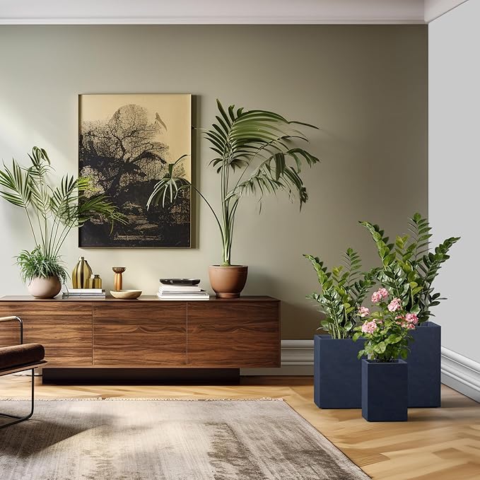 Kante 18.5",15.7",12.6" H Tall Rectangular Concrete Planters Set of 3, Outdoor Indoor Lightweight Plant Pots with Drainage Hole and Rubber Plug, Modern Style for Home Garden Patio, Charcoal