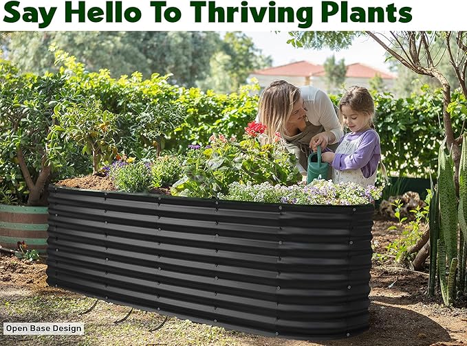 Plant & Plot Galvanized Raised Garden Beds Outdoor // 6×2×2 ft Planter Raised Beds for Gardening, Vegetables, Flowers // Large Metal Garden Box (Black) // Patented Tool-Free Design