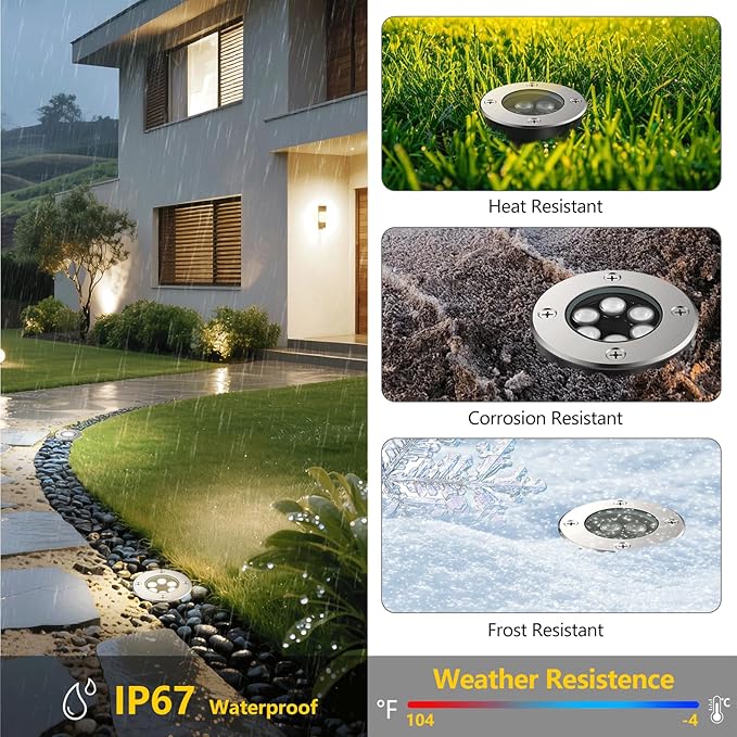 JESLED Landscape Lighting 6W LED Well Lights, 12V 24V Ground Lights 6000K Bright White, IP67 Waterproof Low Voltage Landscape Light Spotlight for Driveway Deck Patio Yard Garden Outdoor (6 Pack)