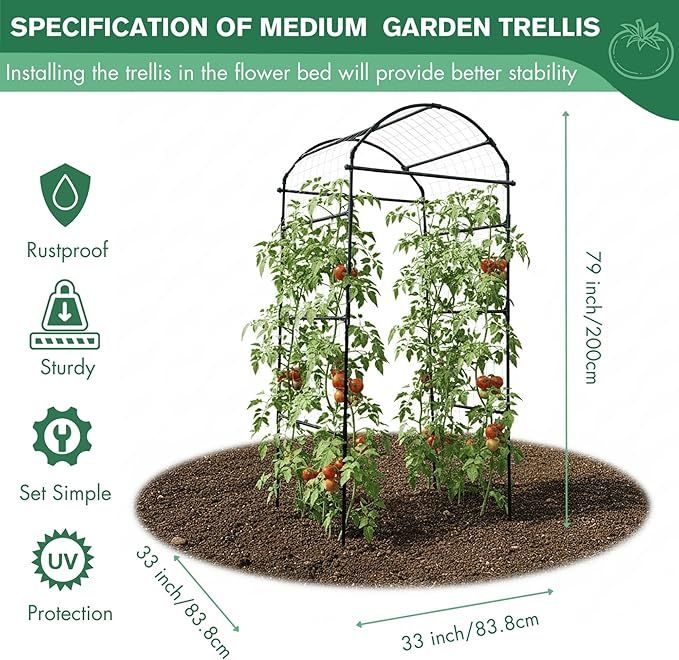 79" Garden Trellis Arch for Climbing Plants – Tall Outdoor Metal Trellis for Vegetables, Peas, Tomatoes,﻿ Cucumber Trellis Arch & Vertical Garden Climber Plant Support for Vine Plants