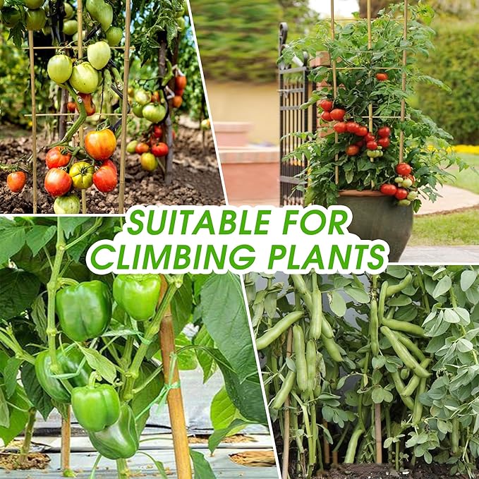 5 Pack 4 Feet U-Shape Bamboo Trellis, Natural Bamboo Trellis for Climbing Plants, Vegetables, Cucumber, Tomato, Outdoor and Indoor Potted Plants