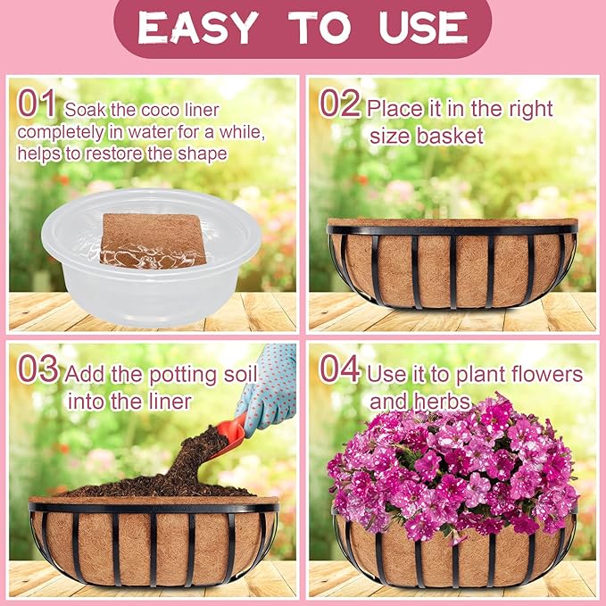 Riare 2 Pack 36 Inch Trough Coco Coir Liners for Planters, Pre-Formed Coconut Coir Replacement Liner Natural Coco Fiber Window Box Liners for Wall Planter, Window Basket Deck Railing Planter