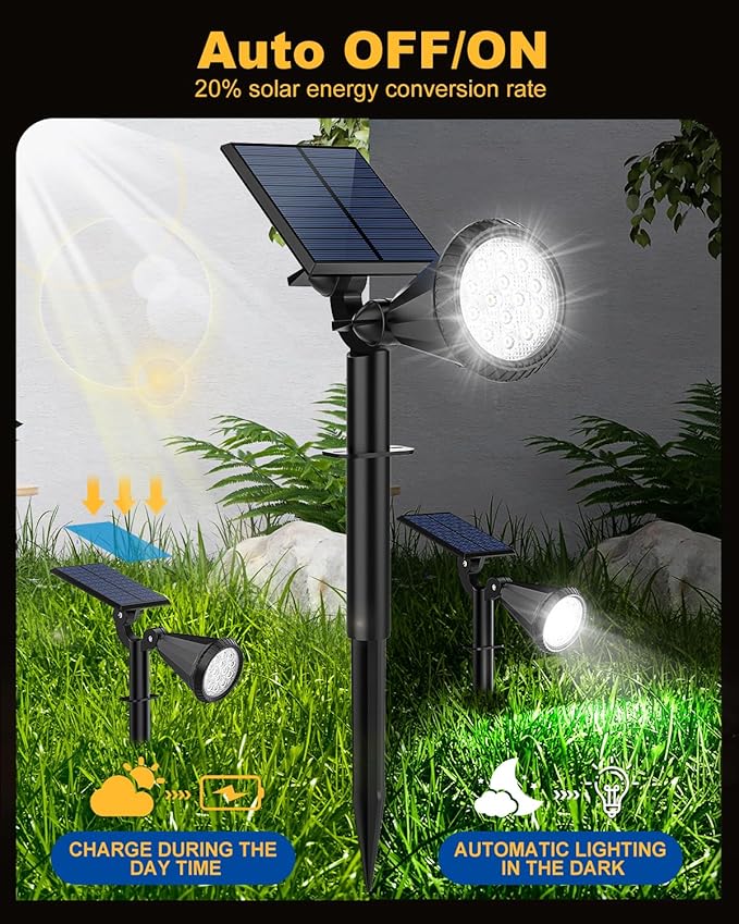Solar Spot Lights Outdoor, 14 LED Outdoor Solar Lights for Yard, 4 Mode Solar Spotlights with Auto On/Off, 2-in-1 Waterproof Solar Landscape Lights for Flood, Wall, Yard (Cool White, 6 Pack)