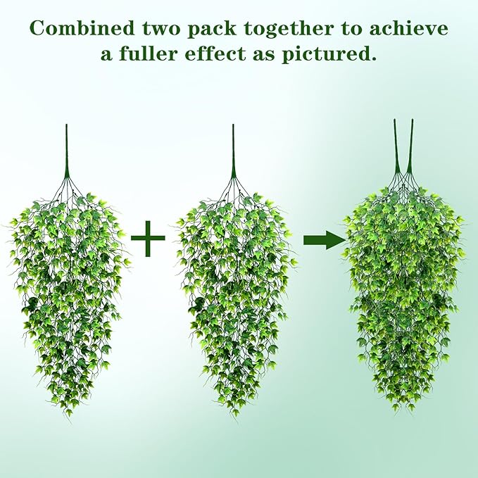 Waipfaru Artificial Hanging Ivy for Outdoors, Fake Hanging Plants, 4pcs Faux Ivy Pothos Vines Greenery for Wall Home Bedroom Living Aesthetic Kitchen Office Aesthetic Kitchen Indoor Outdoor Decor