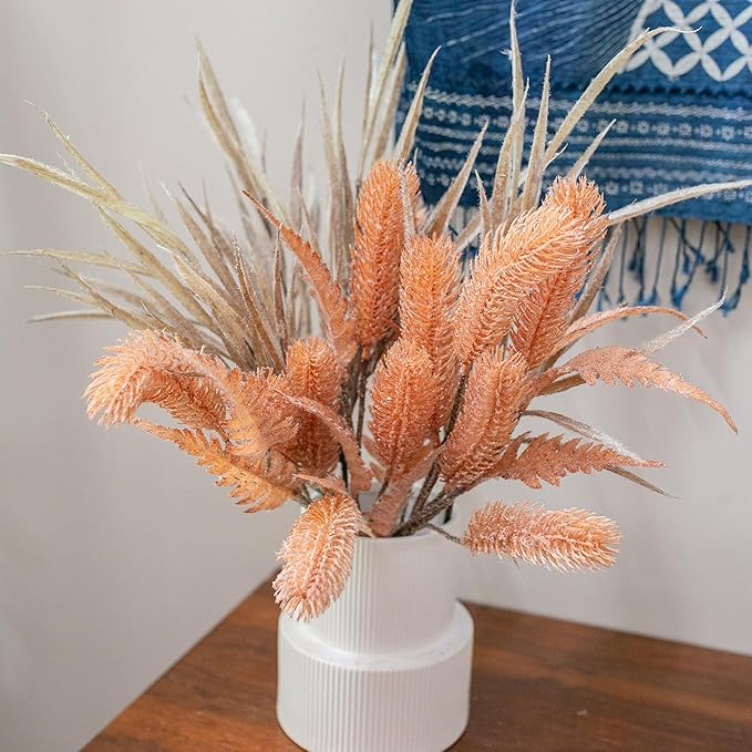 7 PCS Artificial Stems Fake Plants for Spring Summer Decor, 26 in Fake Leaves Greenery Branches Orange Silk Flowers Faux Foliage DIY Stems for Vase Home Kitchen Farmhouse Indoor Table Centerpiece