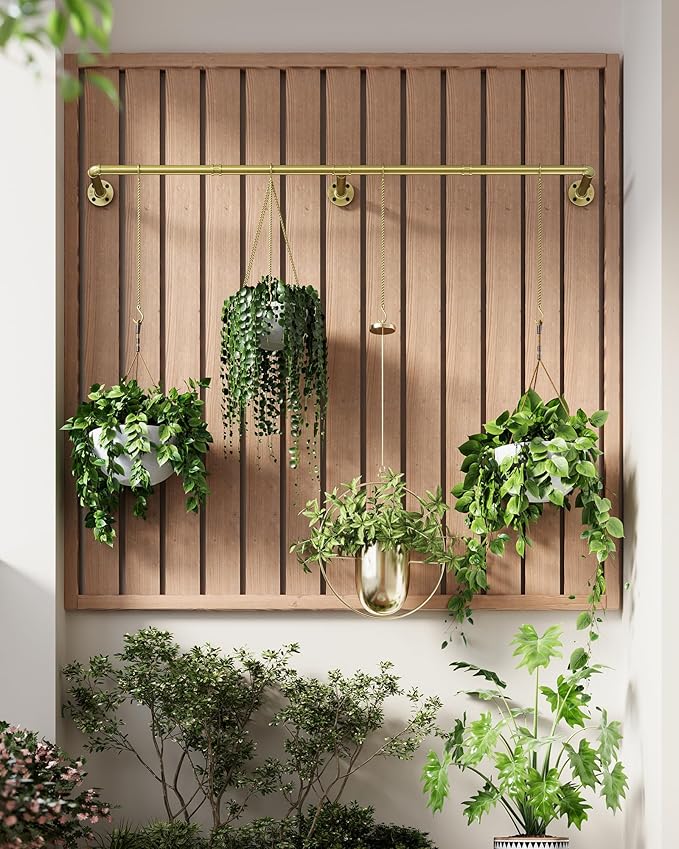 Plant Haning Rod, Hanging Planters for Indoor Plants with 6 Chains, Wall Plant Hanging Bar for Window Celling, 65.7 Inch, Metal Gold, Pots Not Included