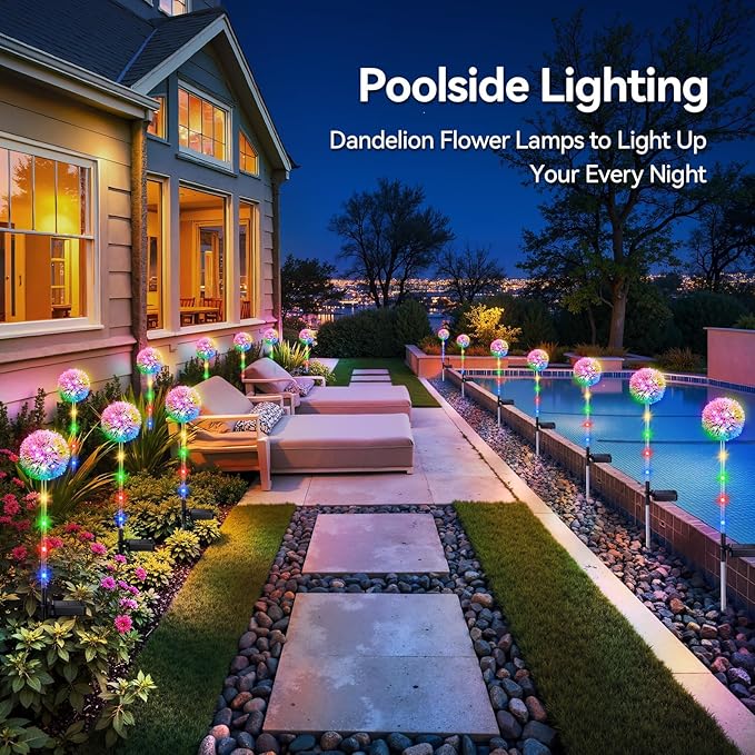 Solar Garden Lights Outdoor Decor: 4 Pack Dandelion Solar Flower Lights, 2 Modes 16 LED Colored Solar Lights for Outside, Waterproof Decorative Flowers for Yard, Patio, Gifts for Women Mom