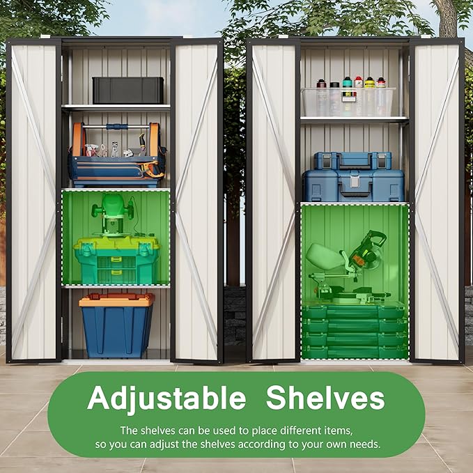 Devoko 28 Cuft Lockable Metal Storage Shed, Vertical Indoor Outdoor Tool Cabinet with 3 Adjustable Shelves for Patio Garden Backyard, Black