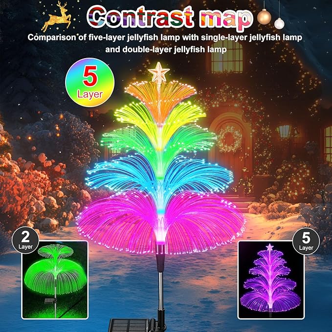 Solar Lights Outdoor Waterproof 7 Colorful Changing Ice Cream Rainbow Jellyfish Lights 3 Pack Solar Garden Lights Decor for Outside Yard Patio Pathway Decorations, Gifts for Mother's Women Kids