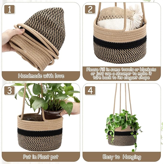 2 Packs Hanging Planter Basket 7.8" Cotton Rope Woven Plant Hangers Indoor Plant Boho Hanger Large Hanging Wall Plants for Outdoor Home Decorations Fence Planters Plant Flower Pots