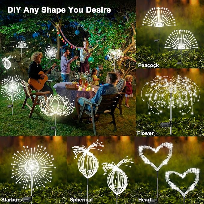 Solar Garden Lights Outdoor, 6 Pack 120 LED Twinkling Firework Lights Decorative with 2 Modes, Outdoor Waterproof Solar Starburst Light for Outside Yard Pathway Garden Decor, White