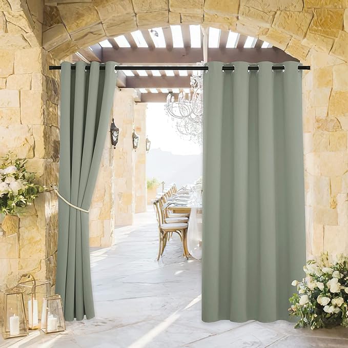 RYB HOME Outdoor Curtains for Patio Waterproof Block Sunlight Thermal Insulated Privacy Assured Thick Outside Curtains for Deck, Balcony, Pool, W52 x L63, Sea Green, 1 Panel
