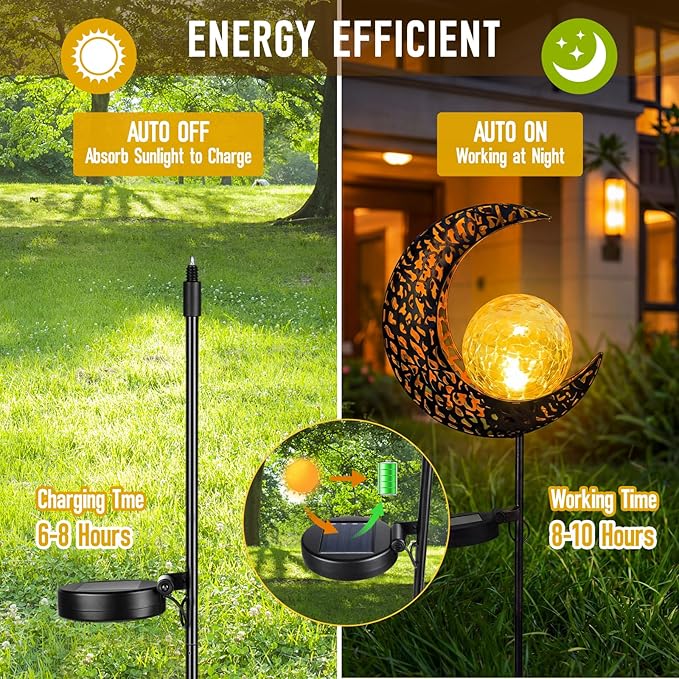 6 Pack Solar Stake Lights Outdoor Decorative Metal Ground Pathway LED Stake Lights Replacement Stakes Built-in Rechargeable Battery for Lawn Patio Yard Outdoor Garden Decor