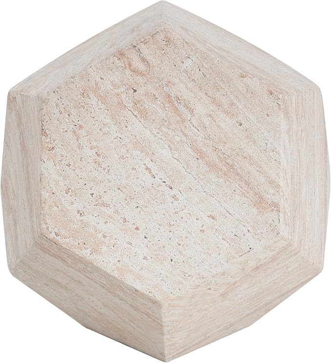 Christopher Knight Home Jayme 18.75" Indoor Outdoor Hexagonal Accent Side Table, Patio Decorative End Table, Lightweight Concrete Garden Stool for Patio Living Room Balcony & Garden Decor, Travertine