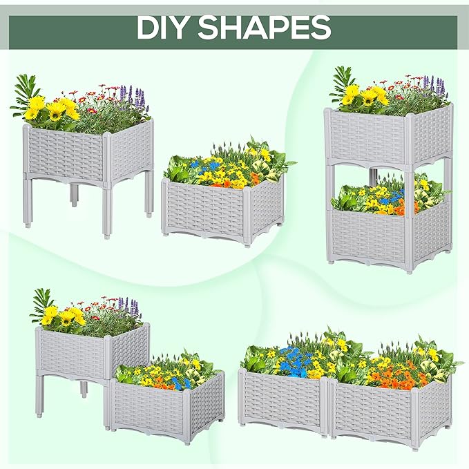 Outsunny 2 Piece Raised Garden Bed with Legs, Planter Box Raised Bed to Grow Flowers, Herbs & Vegetables, Gray