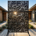 Metal Privacy Screen Outdoor 6FT – Freestanding Laser Cut Steel Garden Divider Panel with Stand, Decorative Modern Privacy Screen for Patio, Deck, Backyard & Balcony, Rustproof & Weather-Resistant