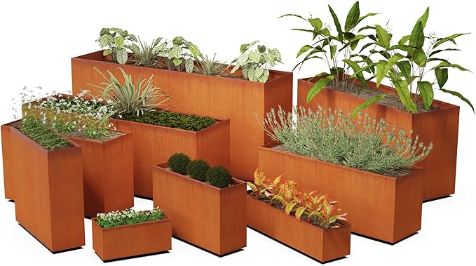 Plantercraft Large Rectangular Planters for Outdoor Plants | 84x24x36 Extra Large Corten Steel Planter Box | Heavy Duty Metal Planter for Commercial and Residential Landscaping & Privacy Screens
