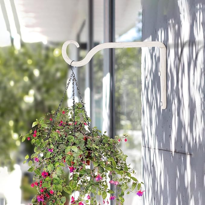 BOLITE Plant Hangers, 6 Inch Hanging Plant Brackets Outdoor Indoor, Wall Hooks for Hummingbird Feeders, Bird Feeders, Planters, Lanterns, Wind Chimes, Home Decor, 2 Pack, White, Gifts for Women Men