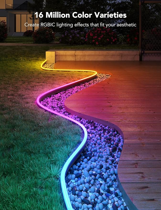 Govee Outdoor Neon Rope Lights, 32.8ft RGBIC IP67 Waterproof Patio Decorations with 64 Scene Modes, Music Sync, Flexible LED Outdoor Lights, Neon Lights Work with Alexa, Google Assistant