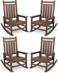 SERWALL Oversized Outdoor Rocking Chair Set of 4, HDPE Rocker for Adults, Patio Rocking Chairs for Porch, Brown