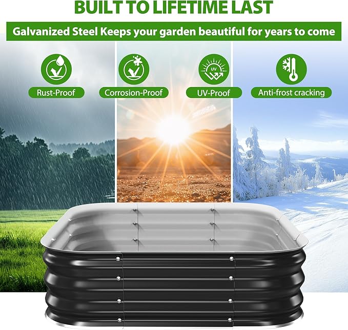 Galvanized Raised Garden Bed for Gardening, 4x4x1ft Large Square Metal Planter Boxes Outdoor for Vegetable,Flower,Herb,Modular Above Ground Growing Container,Black, Easy Assembly