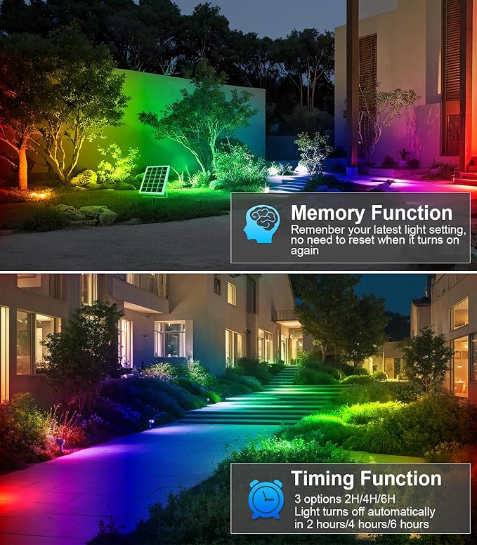 MEIKEE 6 in 1 RGB Solar Landscape Lights with Remote, RGB Color Changing LED Solar Spotlights, Outdoor Waterproof RGB Spot Lights for Garden Party Wedding Christmas Festival