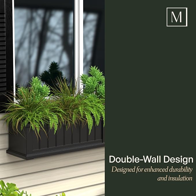 Mayne Cape Cod 4ft Window Box - White - 48in L x 11in W x 10.8in H - Polyethylene - Built-in Water Reservoir (4841-W)