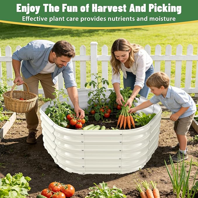 Hexagon Raised Garden Bed, 48 Inch Diagonal & 16.5 Inch Tall, Galvanized Steel Planter Box with Wave-Shaped Metal Panels for Outdoor Flower,Tree,Herb & Vegetable Garden (Cream white, 4FT X 1.5FT)