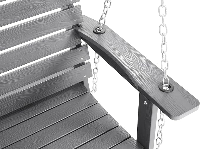 Poly Lumber 2-Seat Porch Swing, HIPS 4.5-Feet Bench Swing with Foldable Cup Holders,18/8 Stainless Steel Hardware, High Backrest and Deep Contoured Seat (Deep Gray, 4.5-feet)