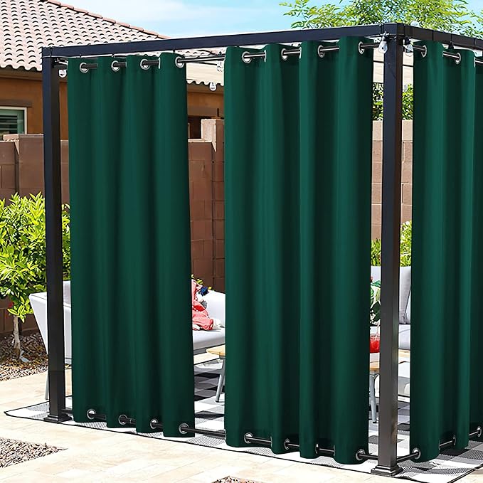 NICETOWN Canvas Patio Curtains Outdoor Waterproof 2 Panels, Rustproof Top & Bottom Grommet Porch Decor Thermal Insulated Curtains for Outdoor Open-air Film, Dark Green, W55 x L84 Inch