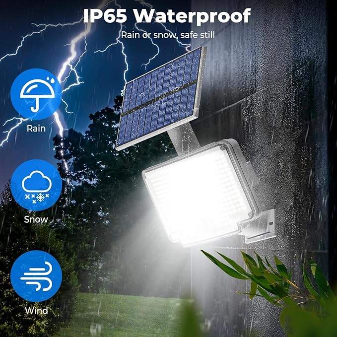 Peasur 1 Pack Solar Motion Lights Outdoor, 318 LED Solar Security Light with 3 Modes, IP65 Waterproof Powered Flood Lights for Outside Patio Garage Yard, (Cool Light,White Frame)