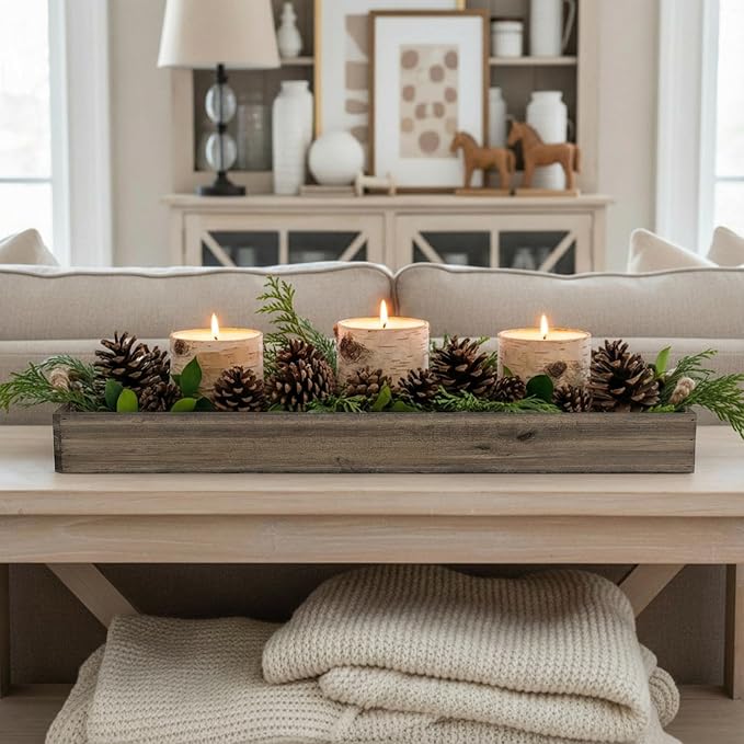 Dandat 1 Set Wood Boxes for Centerpieces 28 x 5 Inch Rectangle Wooden Planter Box Rustic Wooden Planters with Removable Plastic Liner Floral Foam Blocks for Christmas Wedding Home Garden Decor(Brown)