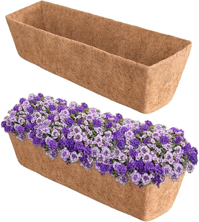 Halatool 2 Pack 30 Inch Window Box Liners Pre-Formed Trough Coconut Liner Natural Coco Fiber Liners for Planters Wall Hanging Basket Flower Pot Fence Railing