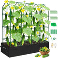Large Cucumber Trellis for Climbing Plants Outdoor with Grow Bag,67" Tall Metal U-Frame Plant Trellis for Raised Bed with Garden Netting and Plant Clip Plant Ties for Vegetables Tomatoes Squash Pea