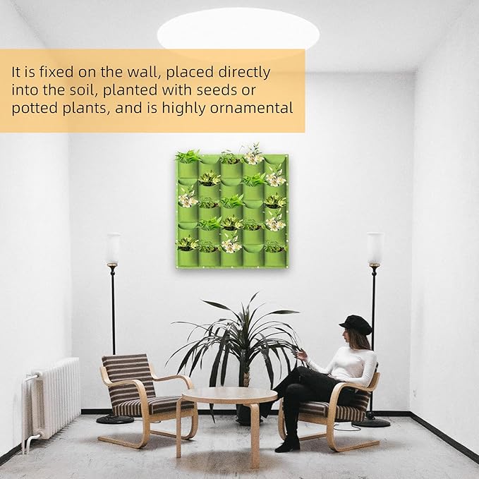 LITLANDSTAR Planter, 25 Pockets Hanging Vertical Wall Bag, Green (1.0 m × 1.0 m), Indoor-Outdoor Use
