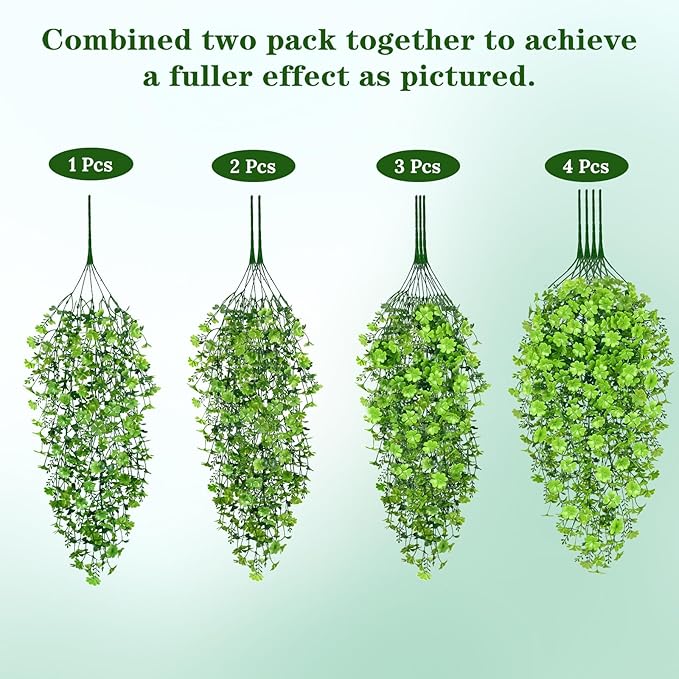 Waipfaru Artificial Hanging Four-leaf clover, 4pcs Fake Hanging Plants, Faux Ivy Pothos Vines Greenery for Wall Home Bedroom Living Room Aesthetic Kitchen Office Aesthetic Kitchen Indoor Outdoor Decor
