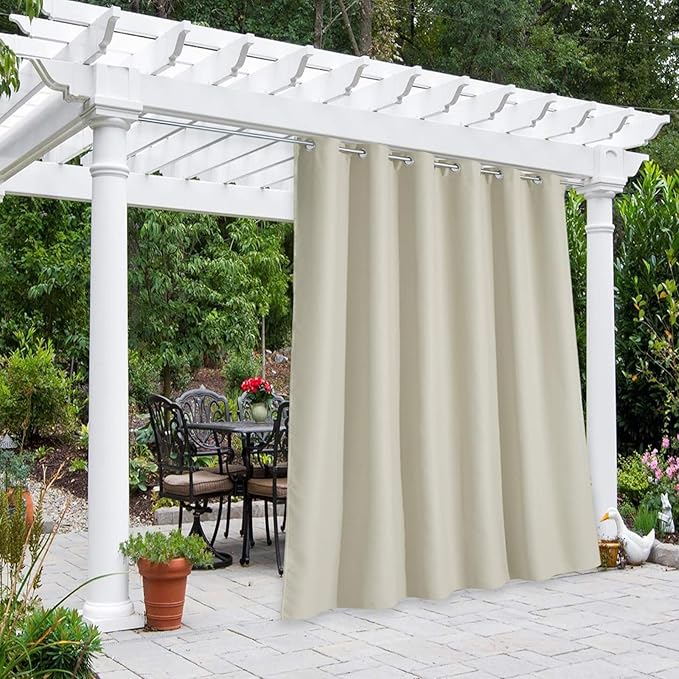 NICETOWN Outdoor Curtain for Patio Waterproof Window Treatment, Grommet Blackout Thermal Insulated Keep Warm in Winter & Cool in Summer Outdoor Drape for Pool/Yard, Beige, 1 Panel, W84 by L108